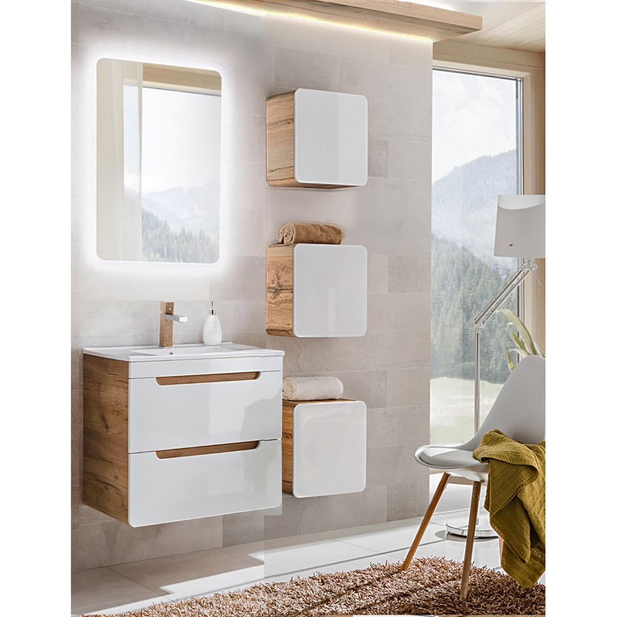 BADMÖBEL-SET 5-TLG. Luton-56 - Weiß, Holzwerkstoff (110/200/46cm) - Lomado