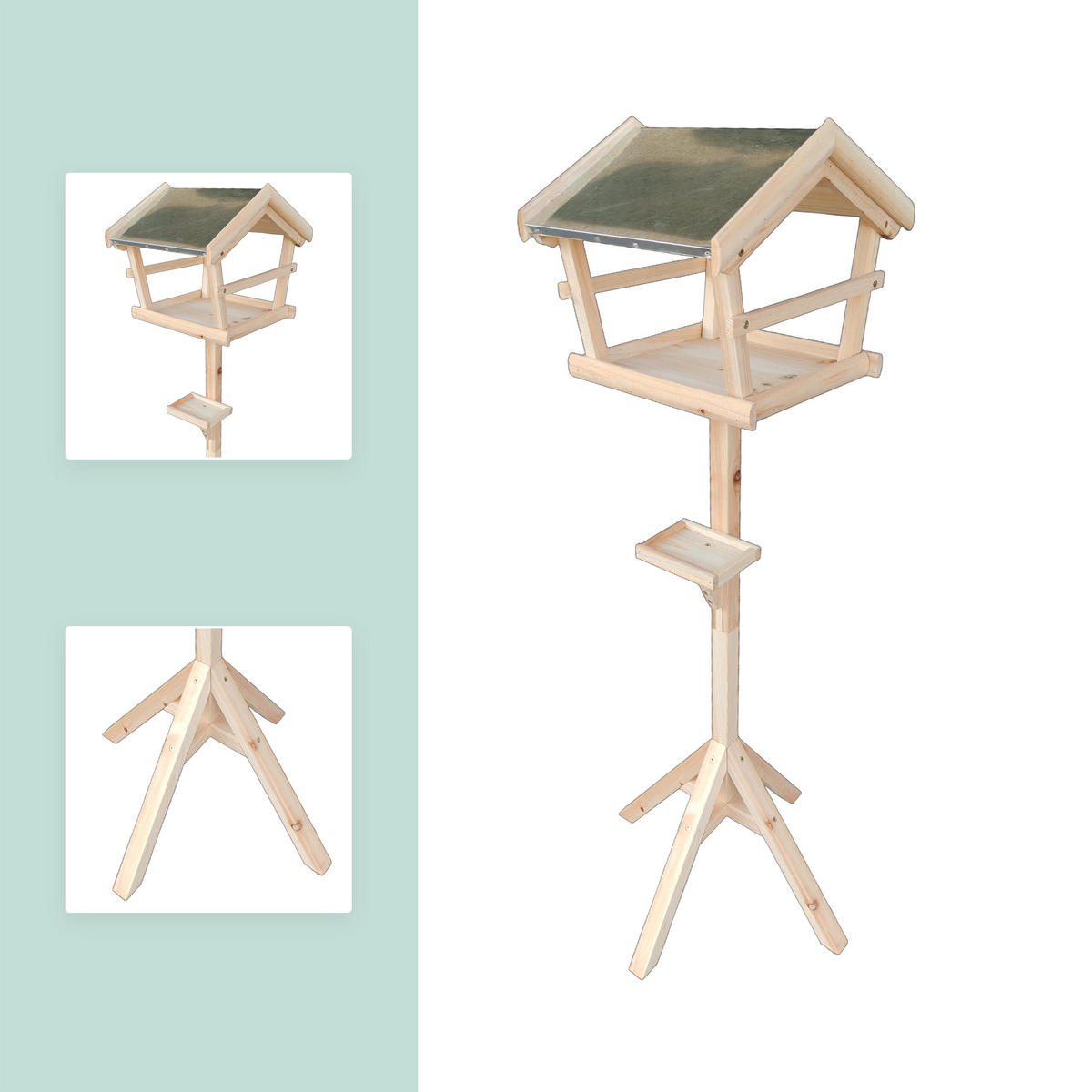 VOGELFUTTERHAUS - Hellbraun, Holz/Metall (36/121/30cm) - Relaxdays