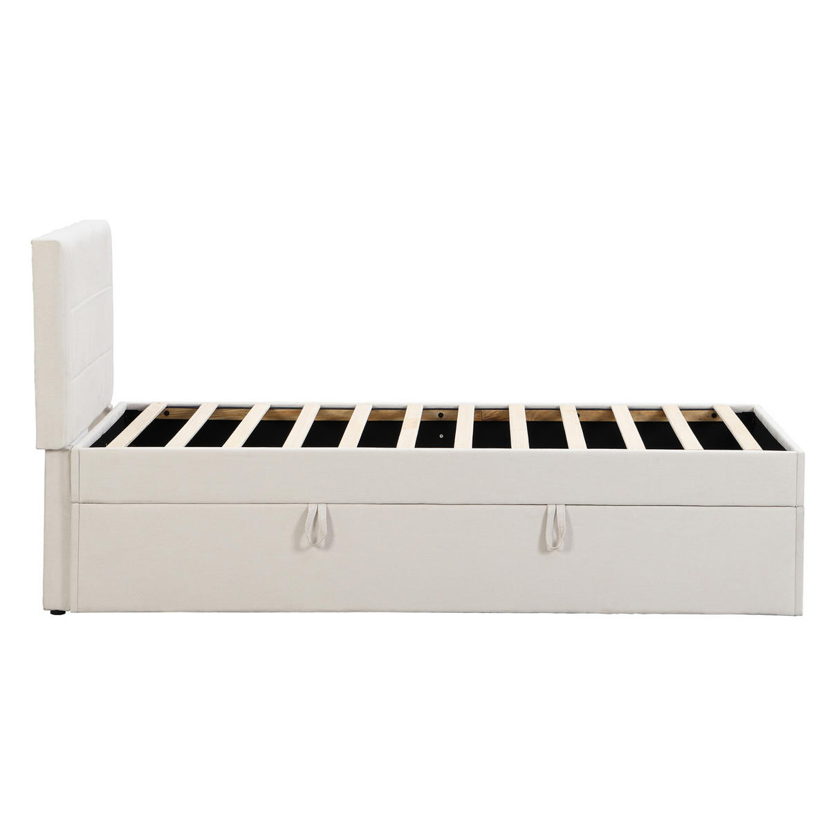 POLSTERBETT 90/200 cm Beige aus Leinen mit Stauraum - Beige, Holzwerkstoff (90/200cm) - OKMYHOME