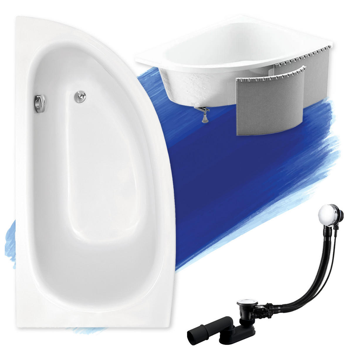 BADEWANNE Eckwanne MILENA 150/70 Links mit Styro Ablauf Füße - Weiß, Kunststoff (70/53.5/150cm) - bad land