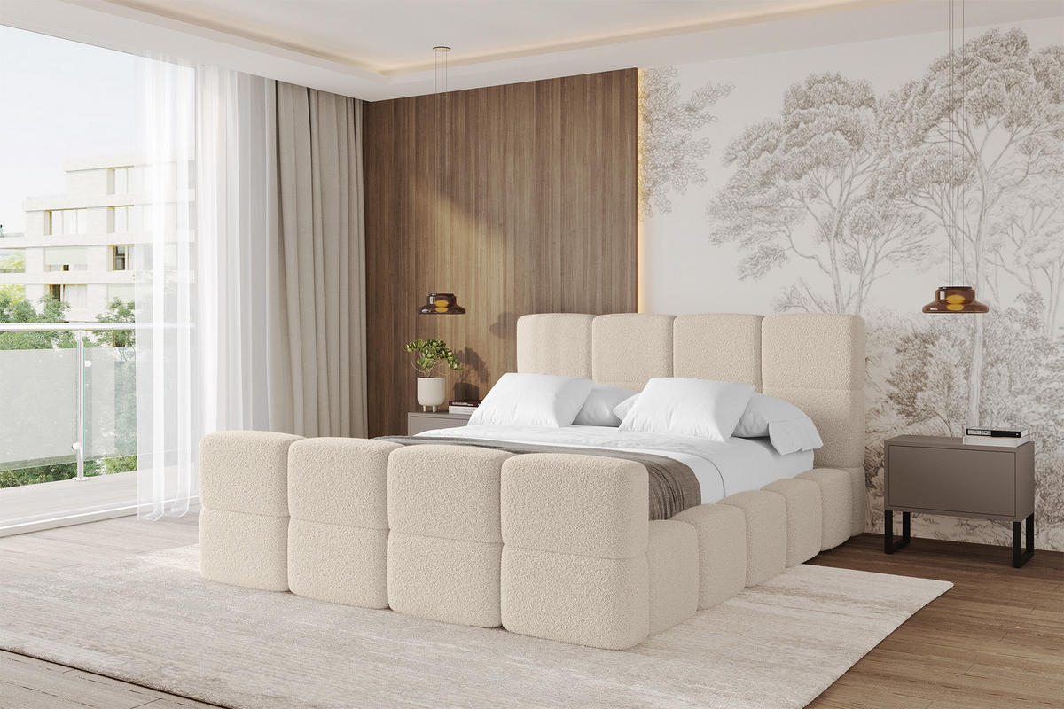 POLSTERBETT mit Bettkasten und Lattenrost, Bett mit Matratze H3/H4, Kopfteil, Boxbett, Doppelbett mit Stauraum - NATA-Z 120x200 Dunkelbeige - Hellbraun, Holzwerkstoff/Textil (120/200cm) - ALTDECOR