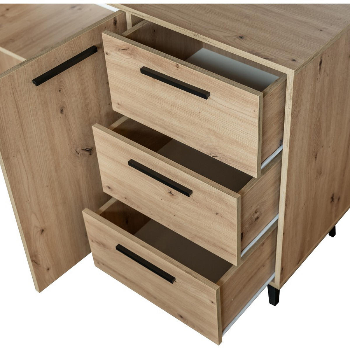 KOMMODE Kavo mit 2 Türen und 3 Schubladen, eiche Sonoma - Schwarz/Sonoma Eiche, Holzwerkstoff (138/85/41cm) - Beautysofa