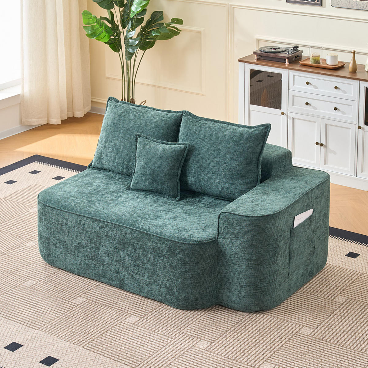 2-SITZER-SOFA aus Chenille in Grün mit Seitentaschen - Grün, Textil (95/65/150cm) - Modfu