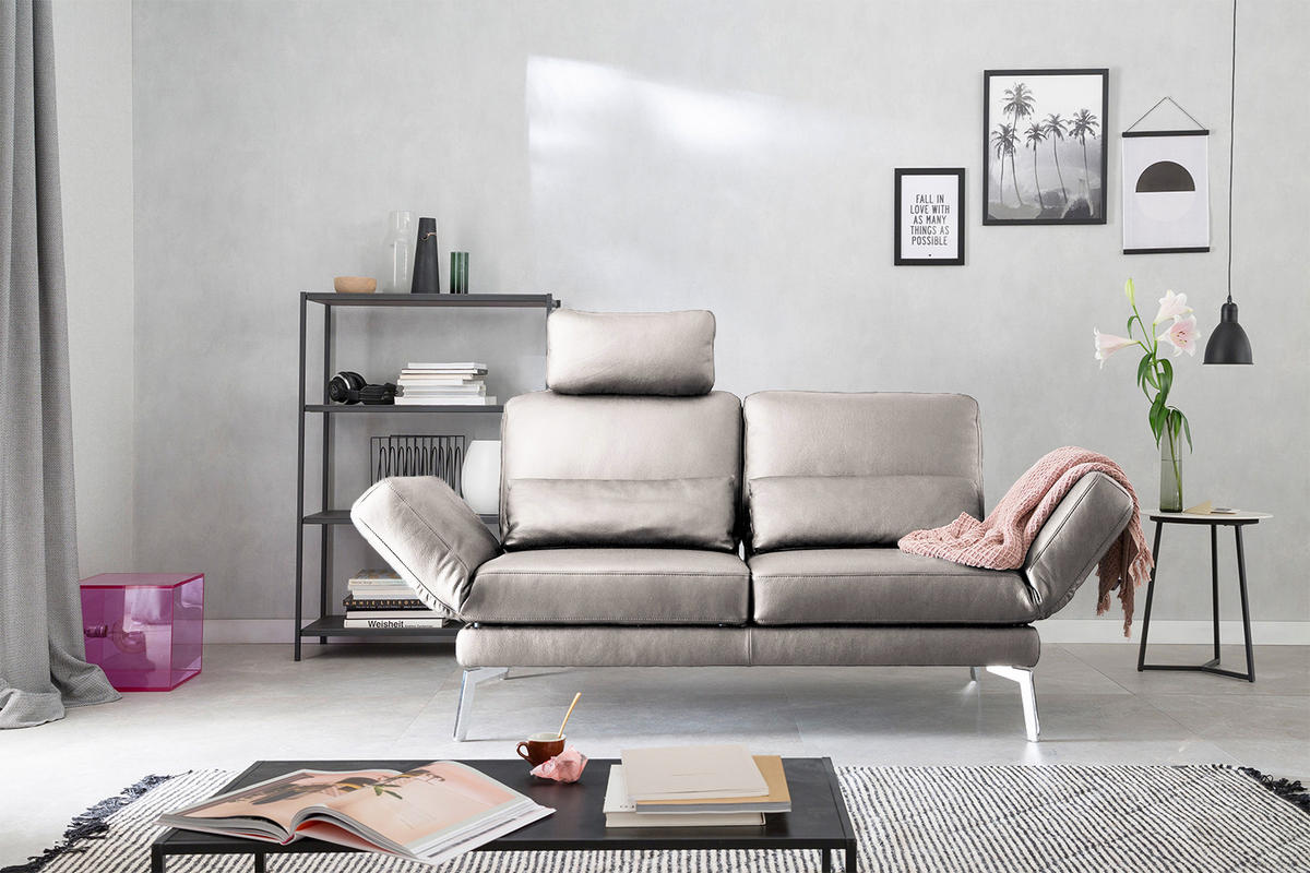 LEDERSOFA HURRICANE Hellgrau Leder - Silberfarben/Hellgrau, Leder (170/87/141cm) - KAWOLA