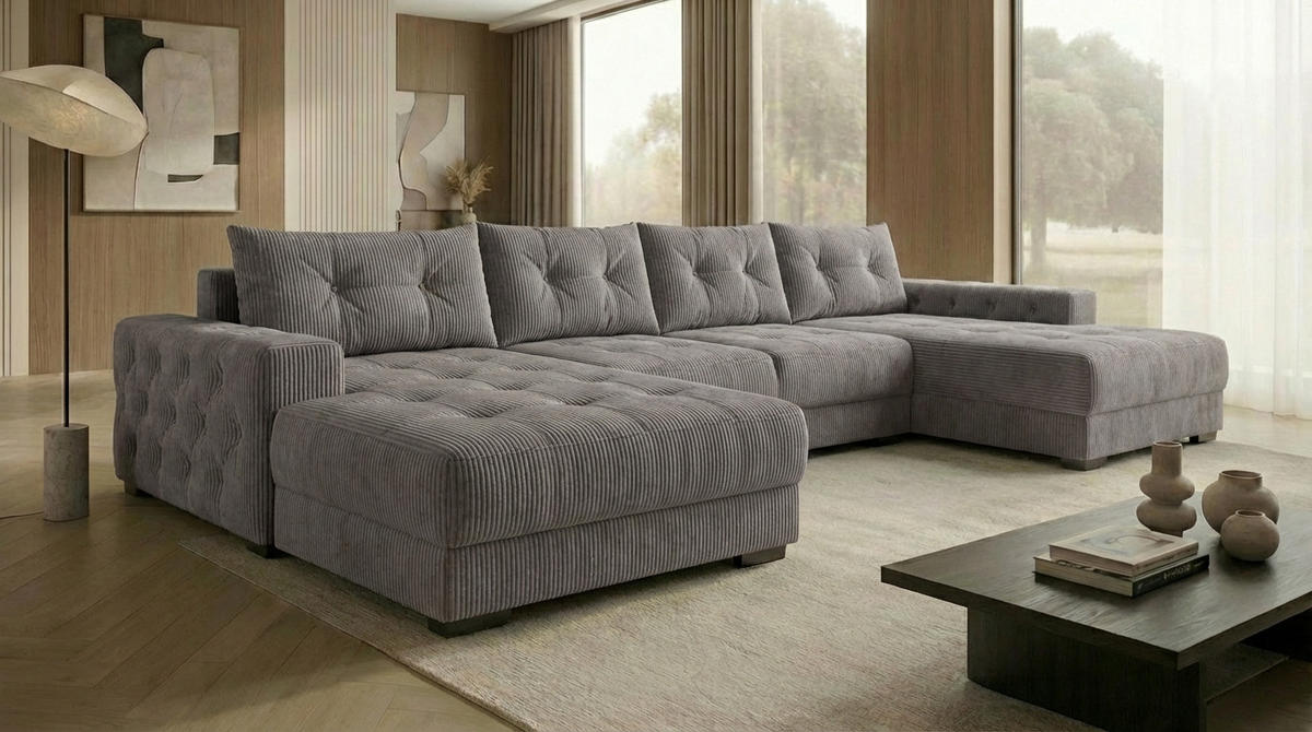 ECKSOFA MODENA 320 cm x 185 cm – Stoff: ZOOM 21 Farbe: Grau - Grau, Textil (320/185cm) - A&J MöbelLand