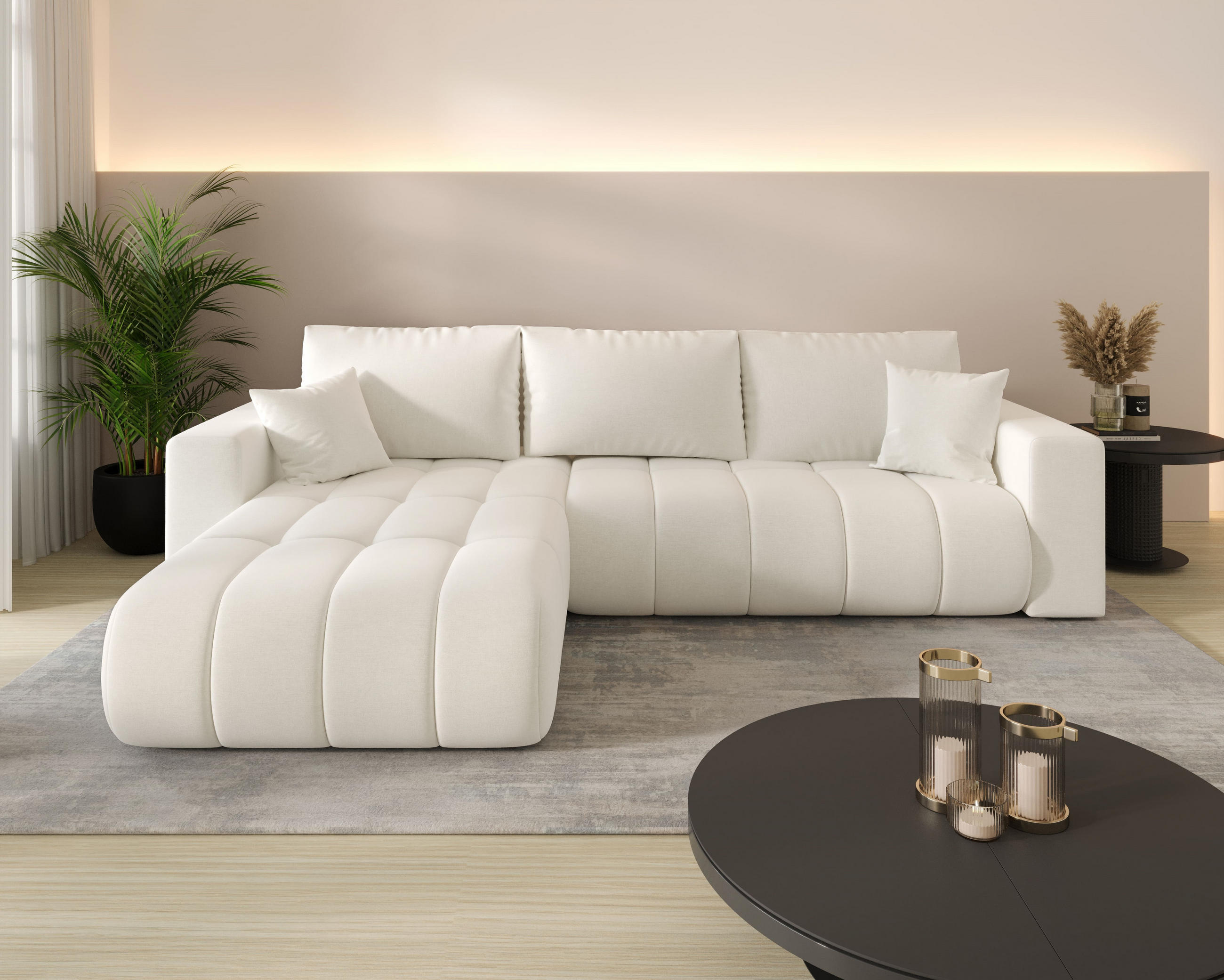 ECKSOFA ARDEN Samt Ecru L - Links - Ecru, Textil (175/280cm) - Luxkor24