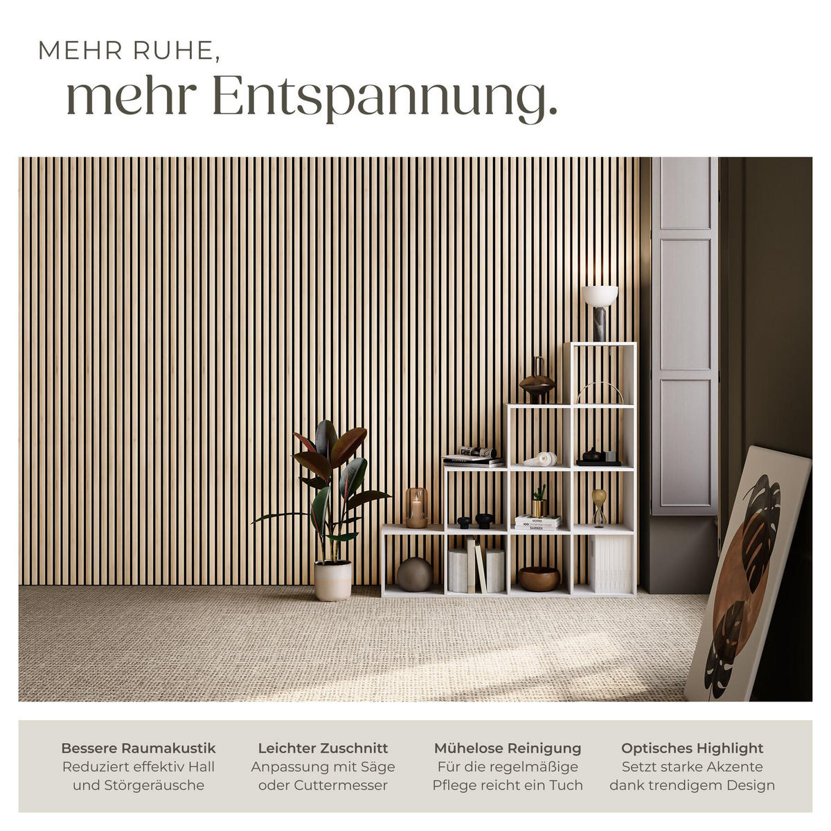 AKUSTIKPANEELE 4er Set Sonic Wall II Holzoptik Echtholzfurnier Eiche hell Größe flexibel anpassbar - Eichefarben, Holz (50/1.8/110cm) - tectake