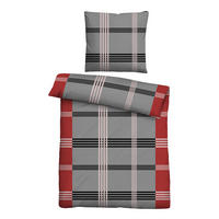 BETTWÄSCHE-GARNITUR Renforcé Karo-streifen rot, 135x200 cm + 80x80 cm - Rot, Textil (135/200cm) - Castell