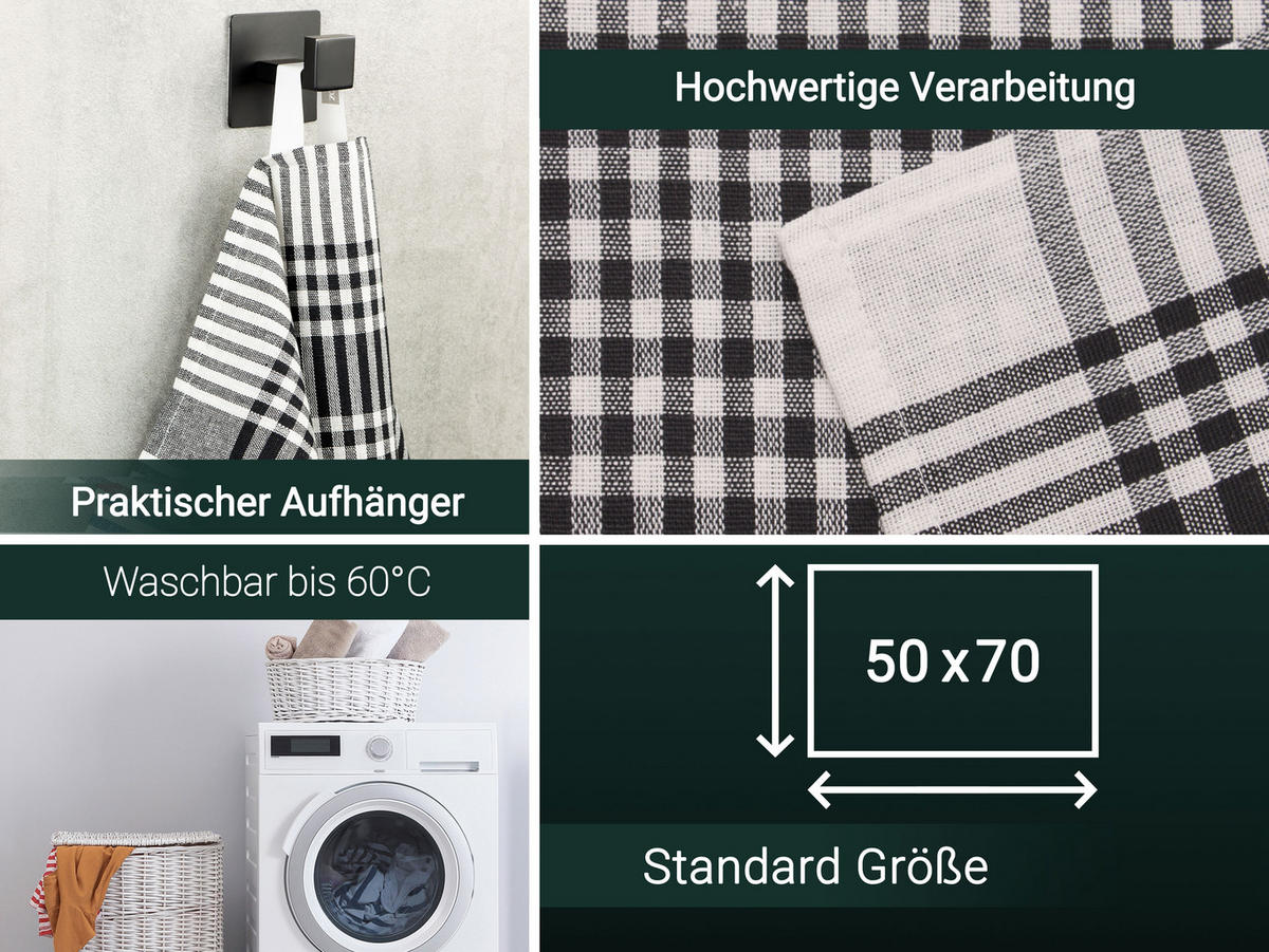 GESCHIRRTÜCHER, 5er-Set, 50x70 cm, 100% Baumwolle, Schwarz - Schwarz, Textil (50/70cm) - Zollner