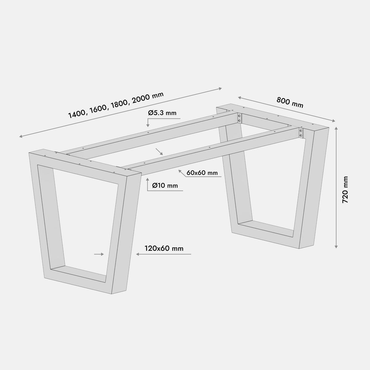 TISCHBEINE Atria Extreme Schwarz Metall 200/80/72 cm - Schwarz, Metall (80/72/200cm) - Metalo Pro