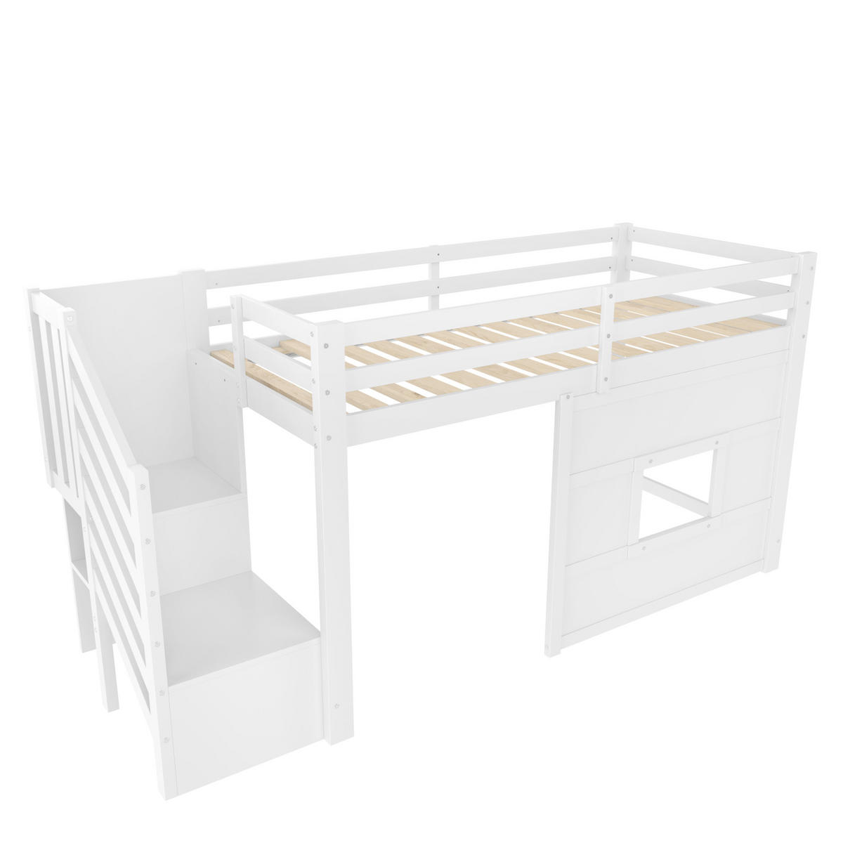 PATROVÁ postel 90/200 cm bílá z MDF a borovice s úložnými schody - bílá, kompozitní dřevo (90/200cm) - OKWISH