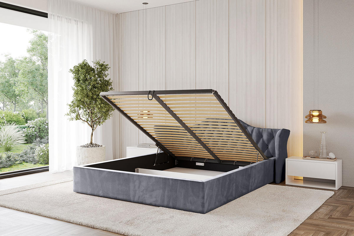 POLSTERBETT mit Bettkasten und Lattenrost, Boxbett ohne Matratze - ZORAN-V1 180x200 Dunkelgrau - Dunkelgrau, Holzwerkstoff/Textil (180/200cm) - ALTDECOR