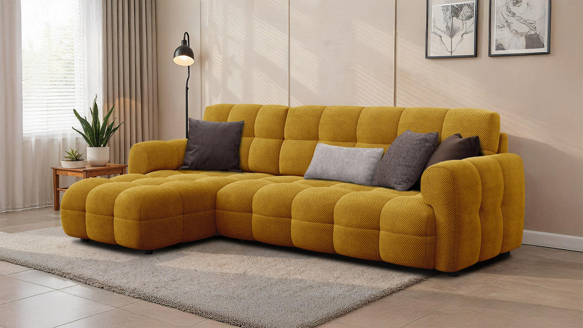 ECKSOFA MELLOW 4-Sitzer, safran - Gelb/Schwarz, Holz/Textil (262/156cm) - Courtois Laville