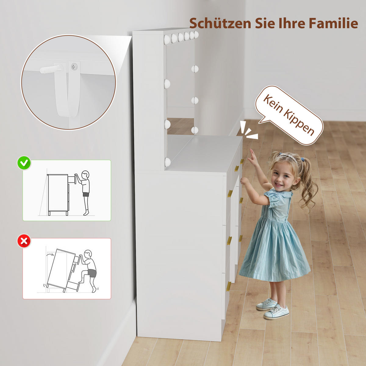 SCHMINKTISCH DE-10808 mit 12 LED-Lichtern & 7 Schubladen Weiß - Weiß, Holzwerkstoff (40/137/100cm) - ComfortXL