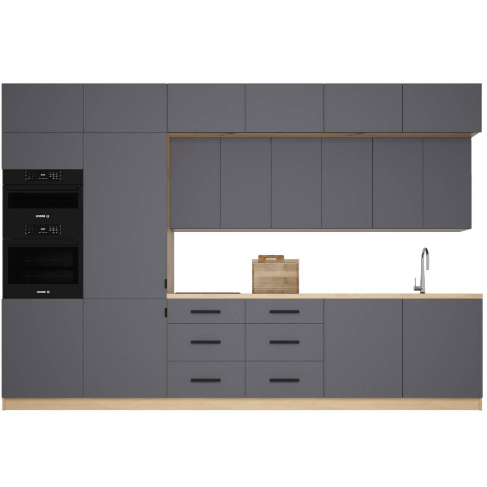 KÜCHENZEILE 360 cm - Langen K72-M360 L in Grau/Matt - Schwarz/Grau, Holz/Metall (360/248/58cm)