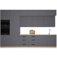 KÜCHENZEILE 360 cm - Langen K72-M360 L in Grau/Matt - Schwarz/Grau, Holz/Metall (360/248/58cm)