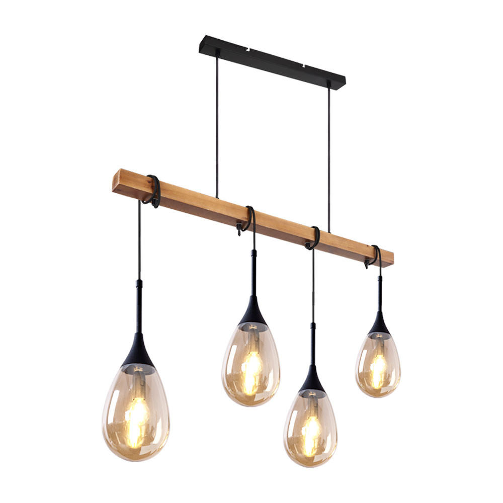 HÄNGELEUCHTE Holzoptik Schwarz 4-Flammig - Schwarz, Holz (92/12/120cm) - Globo Lighting