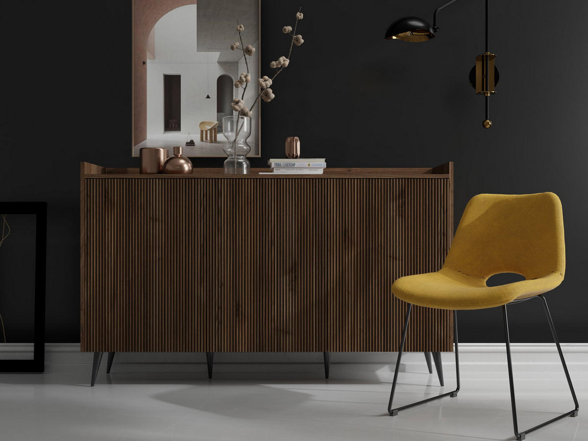 SIDEBOARD Arysa in Braun Walnuss Holzoptik 92/150/41 cm - Walnussfarben/Schwarz, Holzwerkstoff/Metall (150/92/41cm) - WFL GROUP