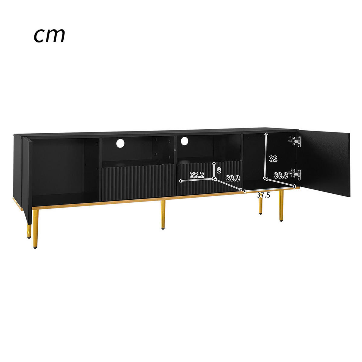 TV-SCHRANK Modern Schwarz mit goldenen Füßen & goldenem Rand - Schwarz, Holz (43/19.5/97cm) - FLIEKS