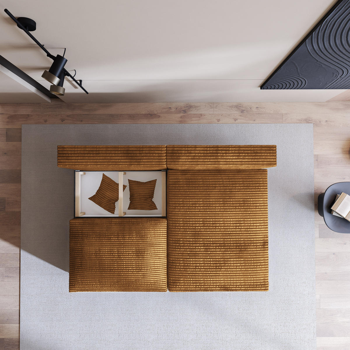 ECKSOFA FIORO Kupferfarben Kordstoff mit Schlaffunktion - Kupferfarben, Holz (204/148cm) - MASSENO