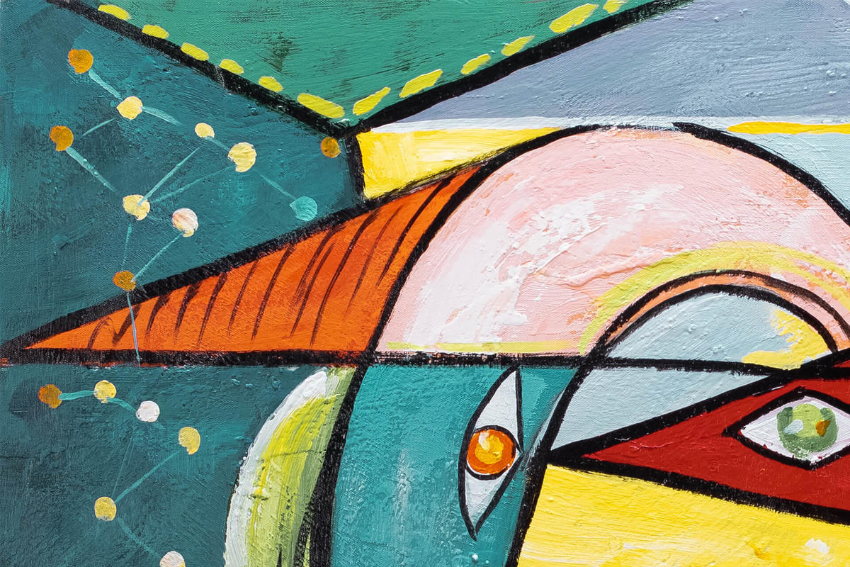 ACRYLBILD HANDGEMALT 80/80 cm - Blau/Gelb, Holz/Textil (80/80cm) - KUNSTLOFT