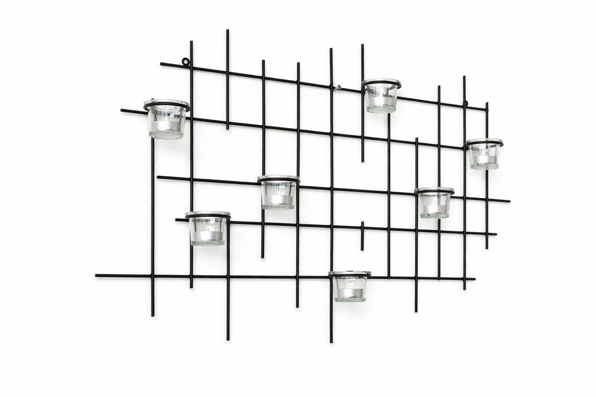 WANDTEELICHTHALTER 7-flammig Metall Schwarz 83/9/49 cm - Schwarz, Metall (49cm) - DanDiBo