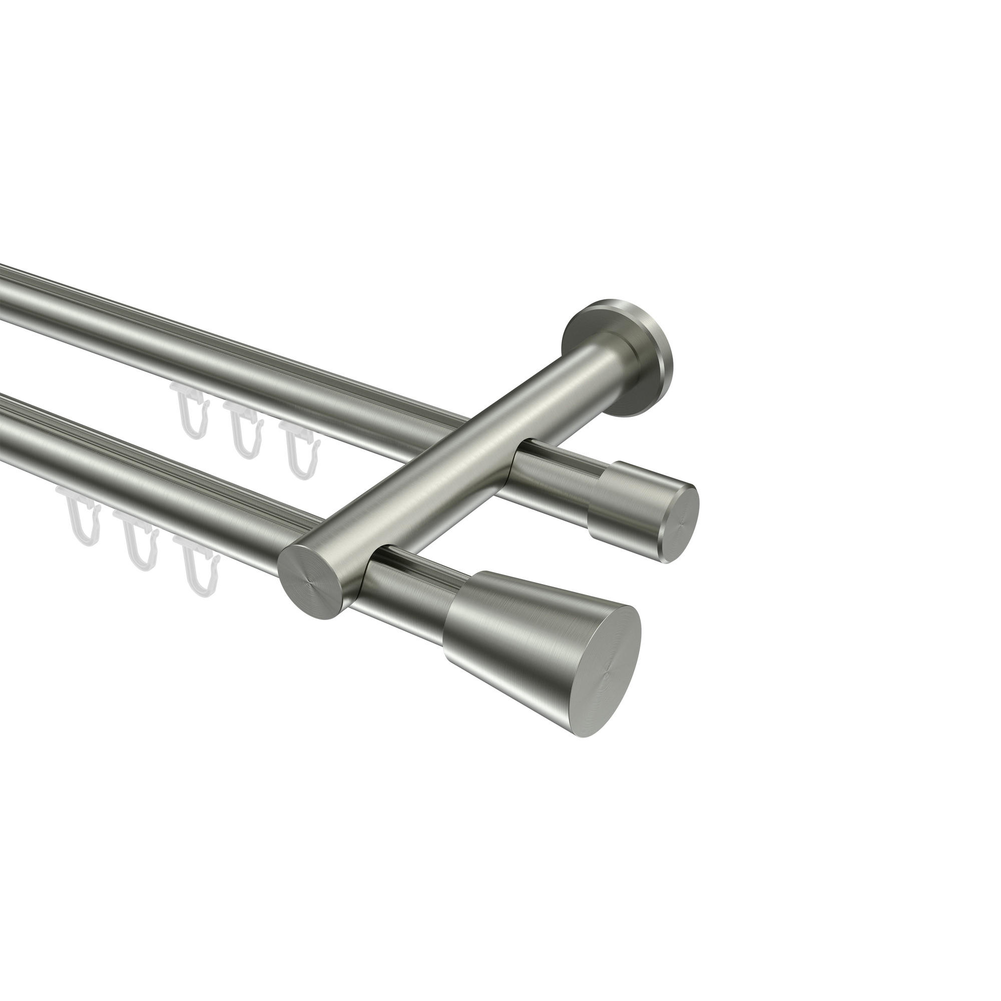 INNENLAUF-GARDINENSTANGEN-SET Platon Sitra 480 cm (geteilt in 3 x 160 cm), 2-läufig, 20 mm Ø Edelstahl-Optik - Edelstahlfarben, Metall (480cm) - INTERDECO