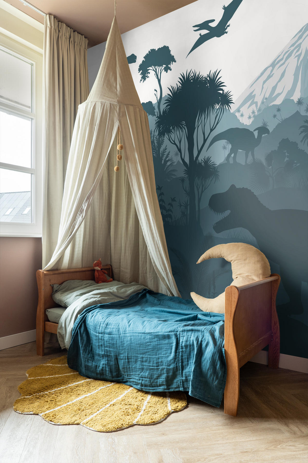 FOTOTAPETE Dinosaurier 300 x 279 cm - Blau, Papier (300/279cm) - ESTAhome