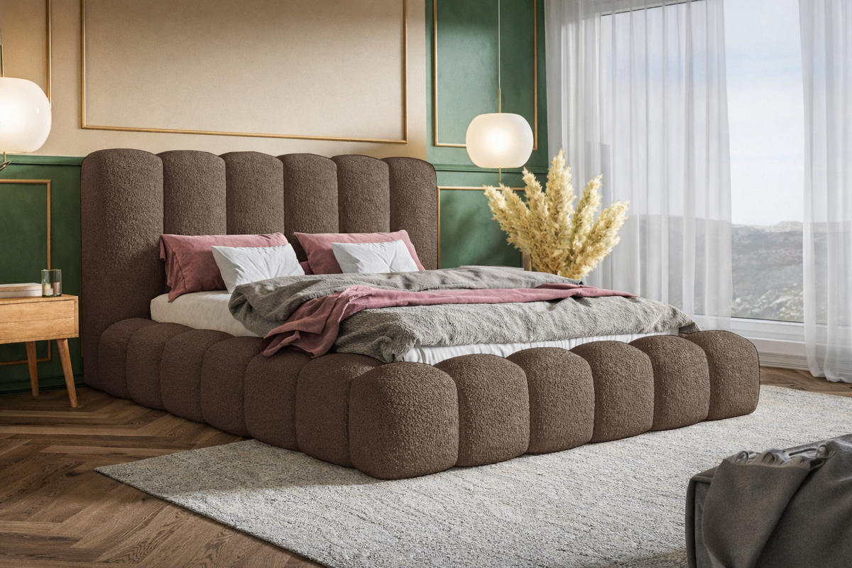 POLSTERBETT 180x200 Madeno mit Bettkasten, Boucle, Braun - Braun, Holz/Textil (180/200cm) - Emporius