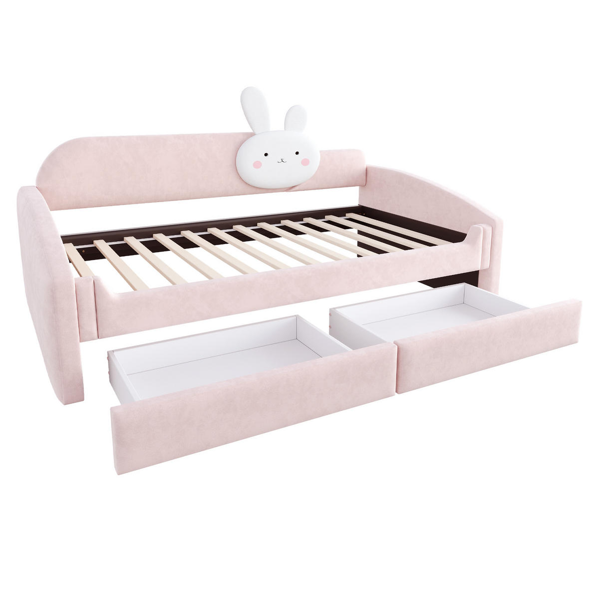 POLSTERBETT Kinder 90x200 cm mit Schubladen LED Samt Pink - Pink, Holz (90/200cm) - Meubliv