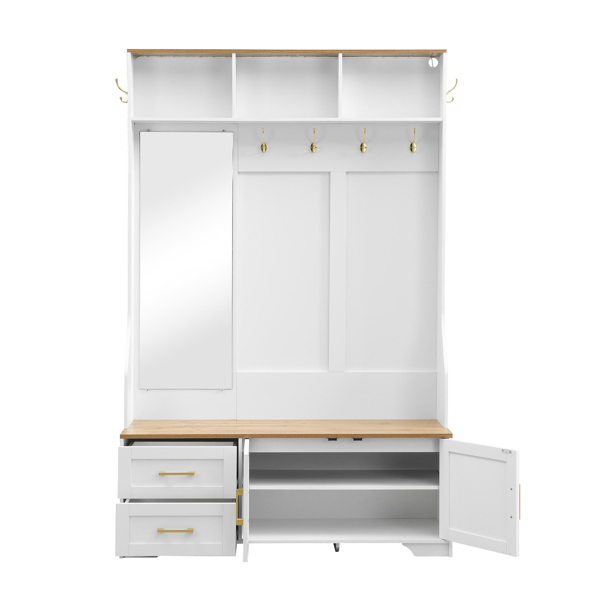 SCHUHSCHRANK mit LED-Beleuchtung, Spiegel, Haken und Schubladen - Multicolor, Holz (40/187/120cm) - Meubles Cosy
