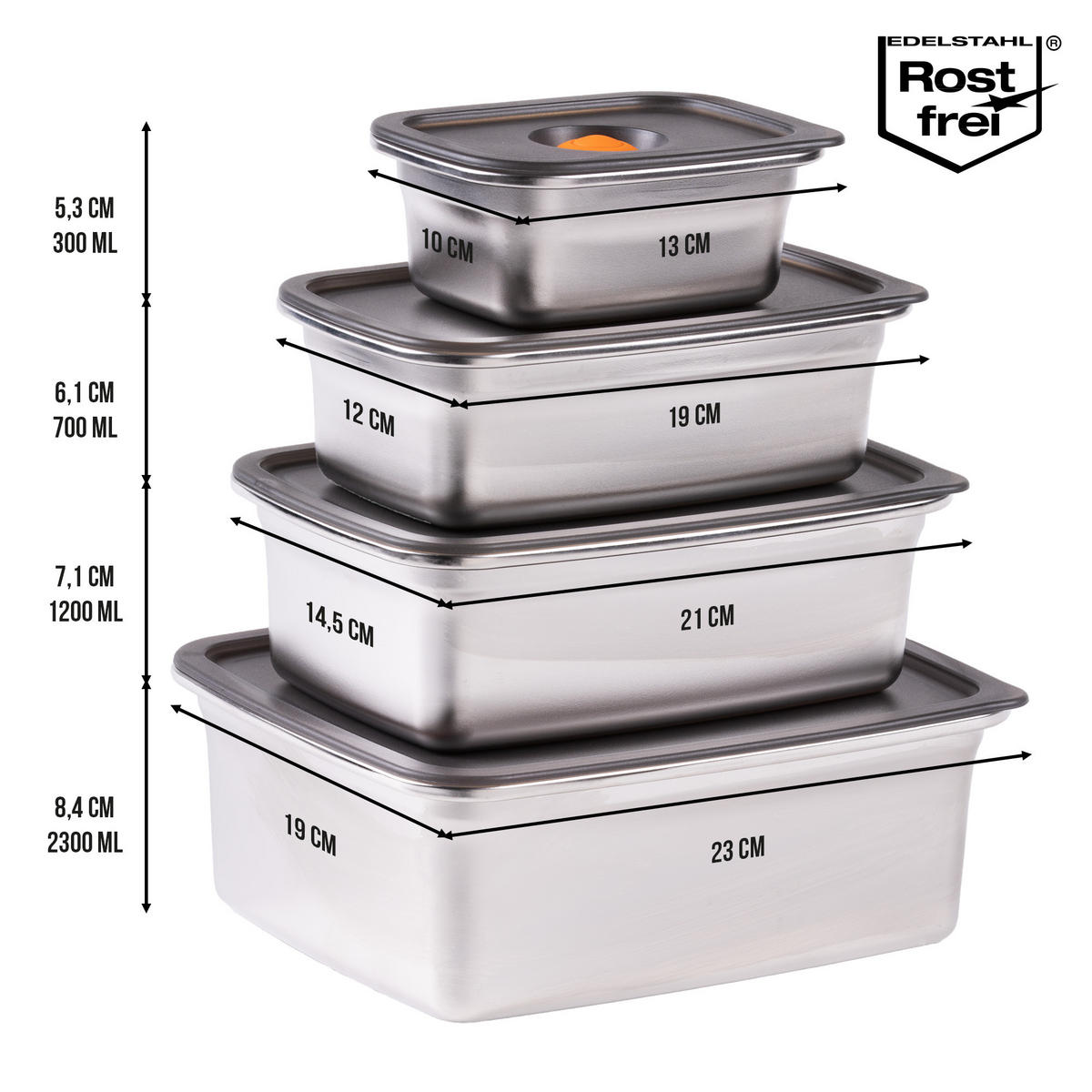 FRISCHHALTEDOSEN Edelstahl mit Deckel - Grau, Metall (19.6/11/23.5cm) - Stoneline