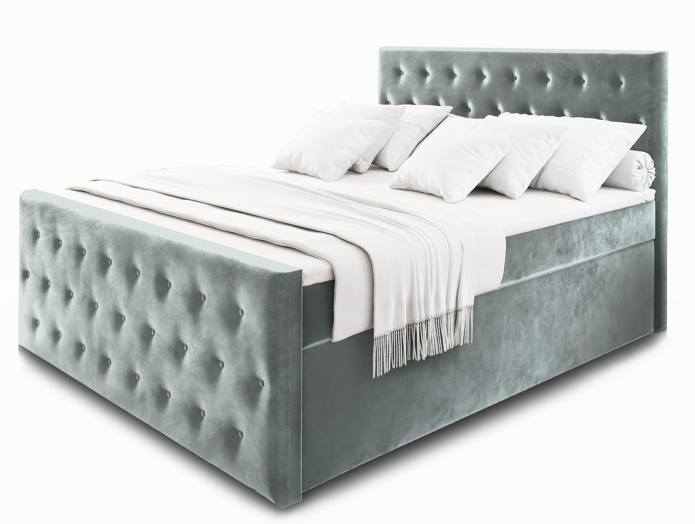 BOXBETT FONDI 140x200 cm mit Matratze und Topper - Hellgrau - Hellgrau, Holz (140/200cm) - MASSENO