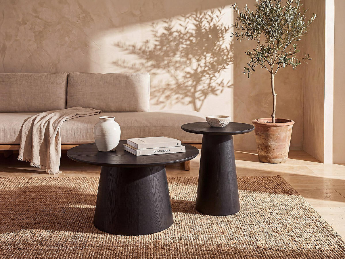 2ER-SET Couchtisch-Set - Eichenfurnier - Schwarz - PIARI - Schwarz, Holz (50/50/50cm) - Vente-Unique