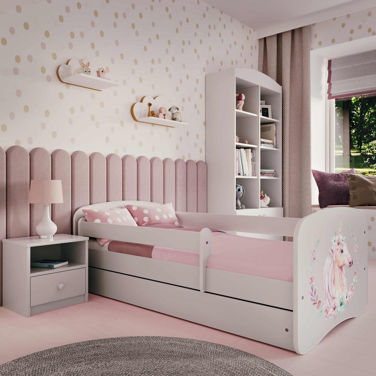 KINDERBETT Pferd mit Schublade 140/70 80/61/144 - Weiß, Holzwerkstoff (70/140cm) - RAUMHIRSCH FURNITURE