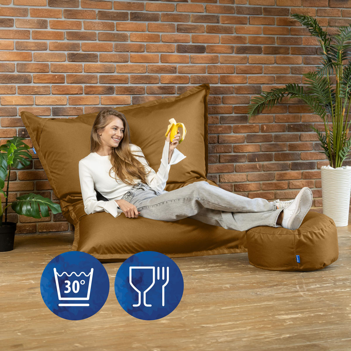 SITZSACK XXL Caree hellbraun, 140x180cm groß für Outdoor - Hellbraun, Textil (180/140/30cm) - Bruni