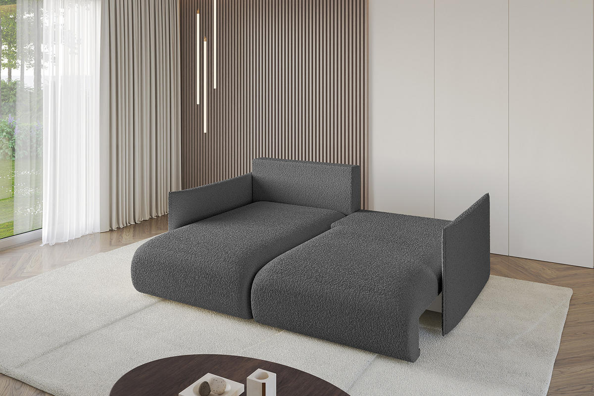 ECKSOFA mit Schlaffunktion und Bettkasten ONESK-L 208x165x40 Grau Bouclé - Grau, Holzwerkstoff/Kunststoff (208/165cm) - ALTDECOR
