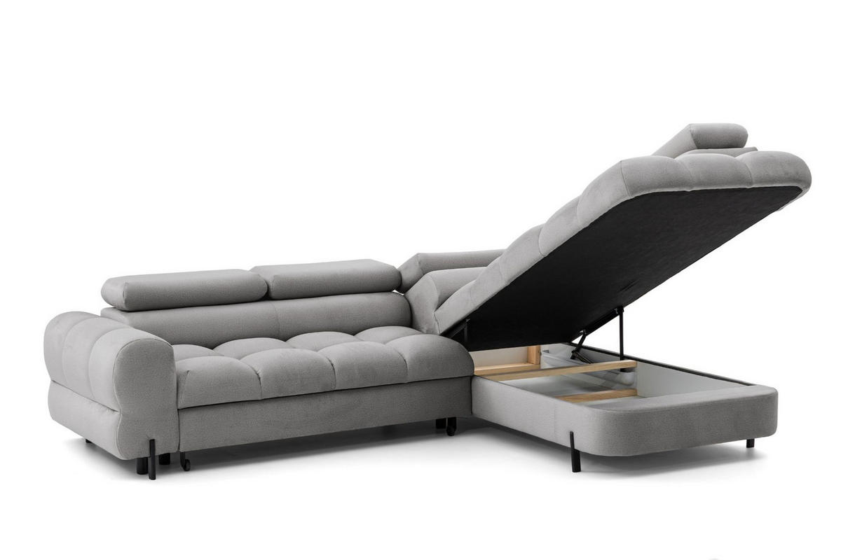 ECKSOFA BOWL L Rechts mit Schlaffunktion 125x195 Velours Grau - Schwarz/Grau, Holz/Textil (195/260cm) - Muffo