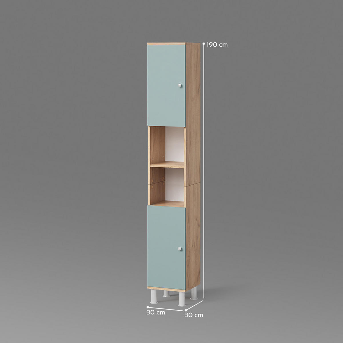 BADSCHRANK Fucino Goldkraft Eiche 30 x 190 cm - Eiche Wotan/Braun, Holzwerkstoff (30/190/30cm) - Livinity®