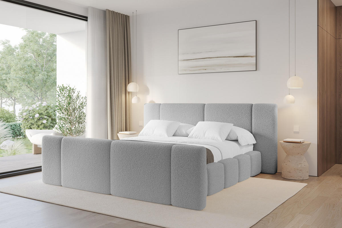 POLSTERBETT mit Bettkasten, Fußteil und Lattenrost, Boxbett ohne Matratze - NILO-Z 180x200 Hellgrau - Hellgrau, Holzwerkstoff/Textil (180/200cm) - ALTDECOR