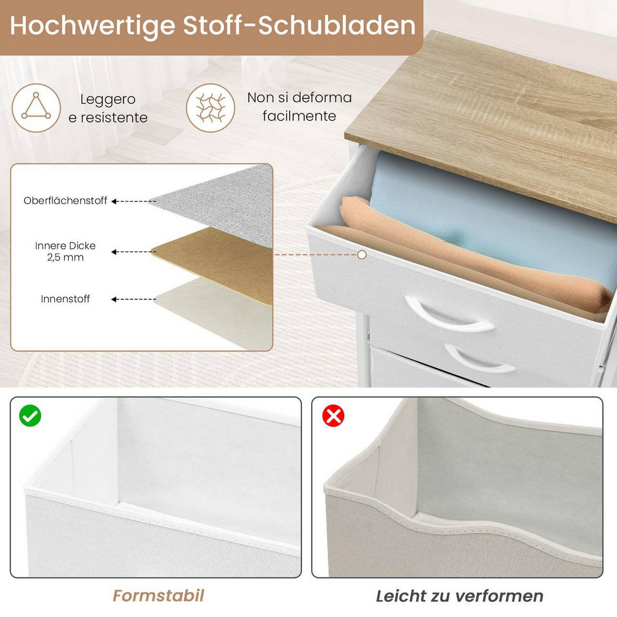 KOMMODE mit 5 Schubladen, aus Holzwerkstoff, Weiß - Weiß, Holzwerkstoff/Textil (45.5/95.5/30cm) - Woltu