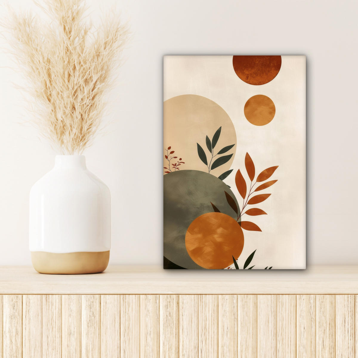 LEINWANDBILD Formen - Rund - Blätter - Beige 20x30 cm - Rostfarben, Textil (20/30cm) - MuchoWow