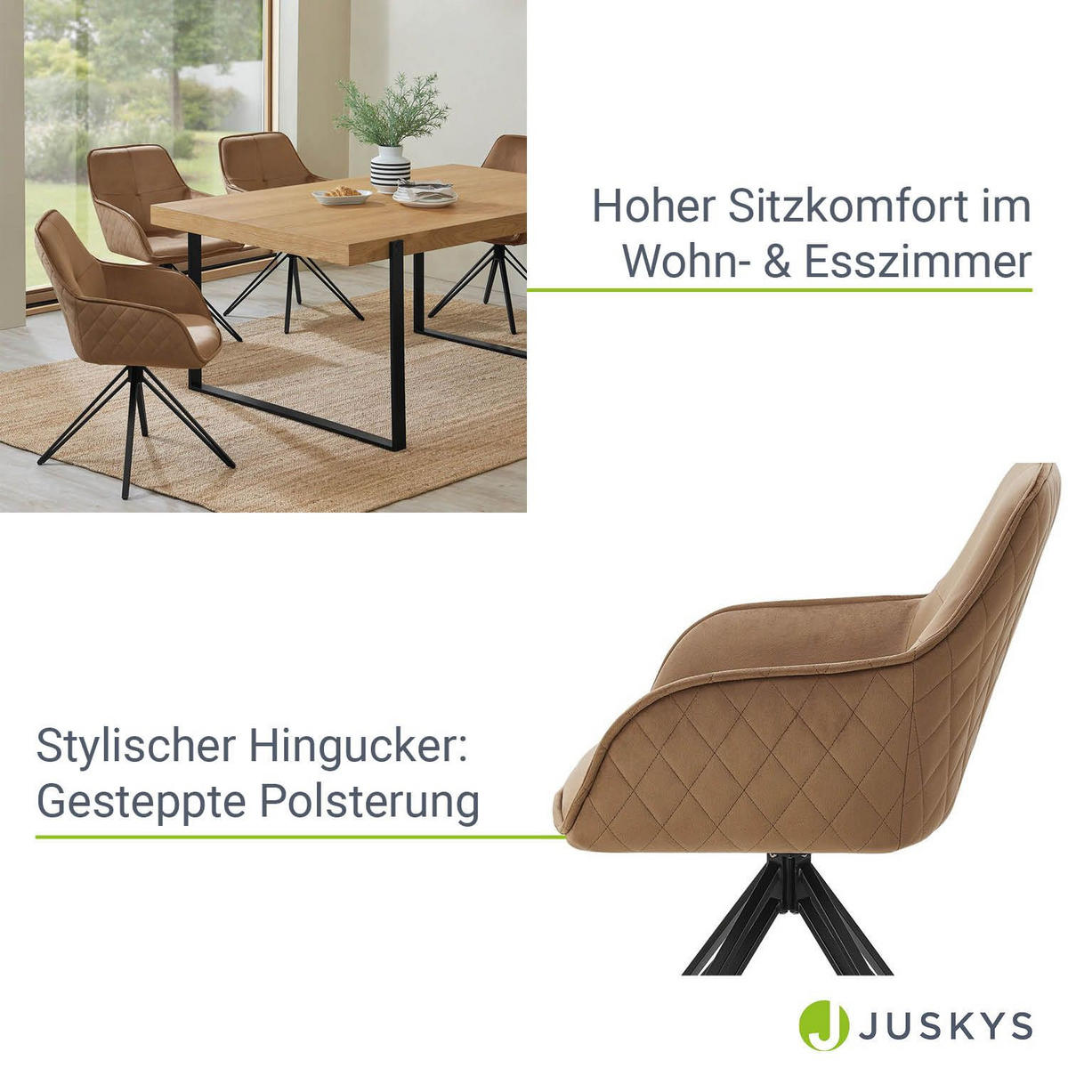 DREHSTUHL Clyde mit Armlehne samt hellbraun (2er-Set) - Hellbraun, Textil (57/85/61cm) - Juskys