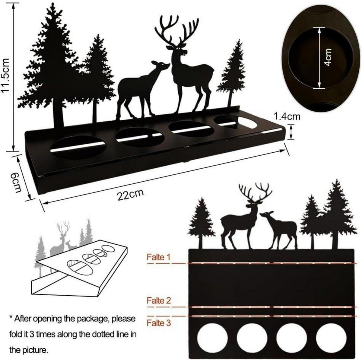 KERZENHALTER Adventskranz Metall Schwarz für 4cm Teelicht - Schwarz, Metall (22.6/11.5/22.6cm)