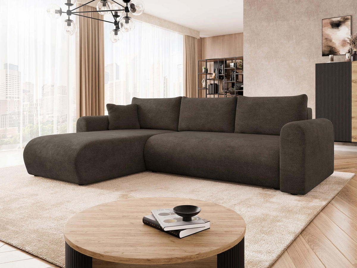ECKSOFA Eliwo - Dunkelbraun/Schwarz, Holz/Textil (252/158cm) - MIRJAN24
