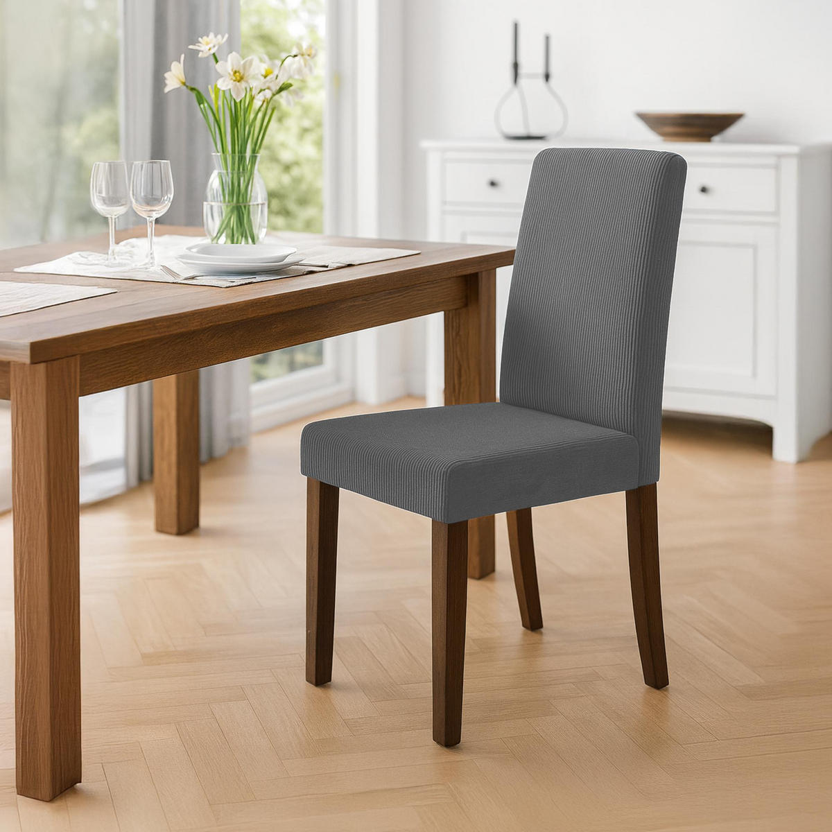 ESSZIMMERSTUHL Cord Grau - Grau, Holz/Textil (41/91/47cm) - CLP