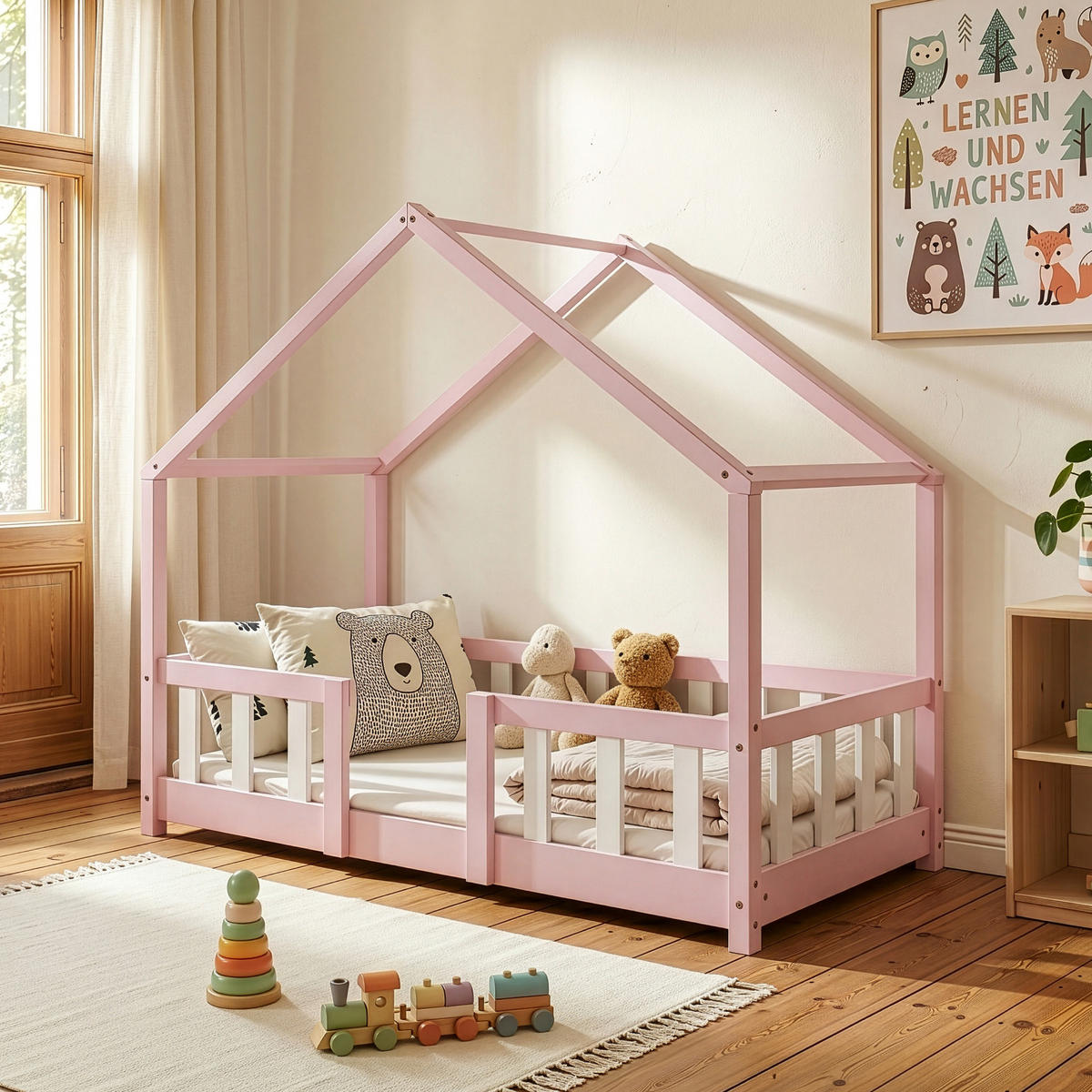 HAUSBETT Treviolo - Pink/Weiß, Holz (70/140cm) - [en.casa]