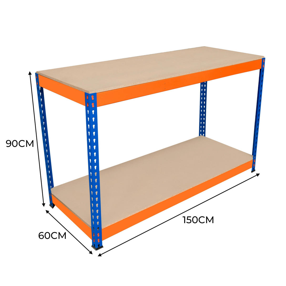 WERKBANK S-Rax 2-stufig - 150cm x 60cm x 90cm - Orange, Holzwerkstoff (150/90/60cm)