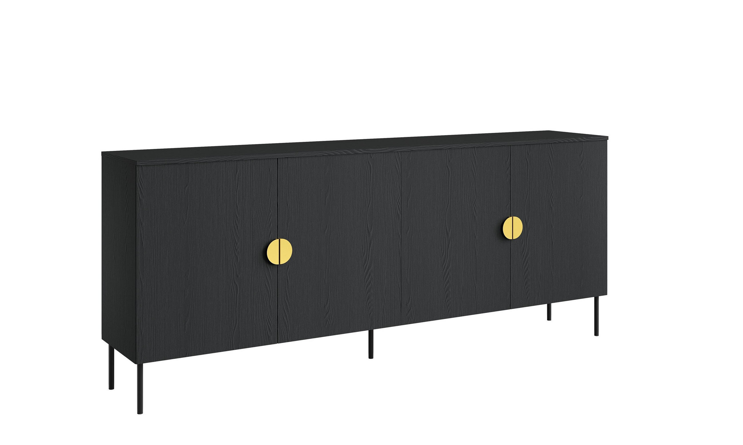 KOMMODE AXIS 213,2/87,6/40cm mit Schubladen 4 Türen Schwarz - Schwarz, Holzwerkstoff (213.2/87.6/40cm) - MASSENO
