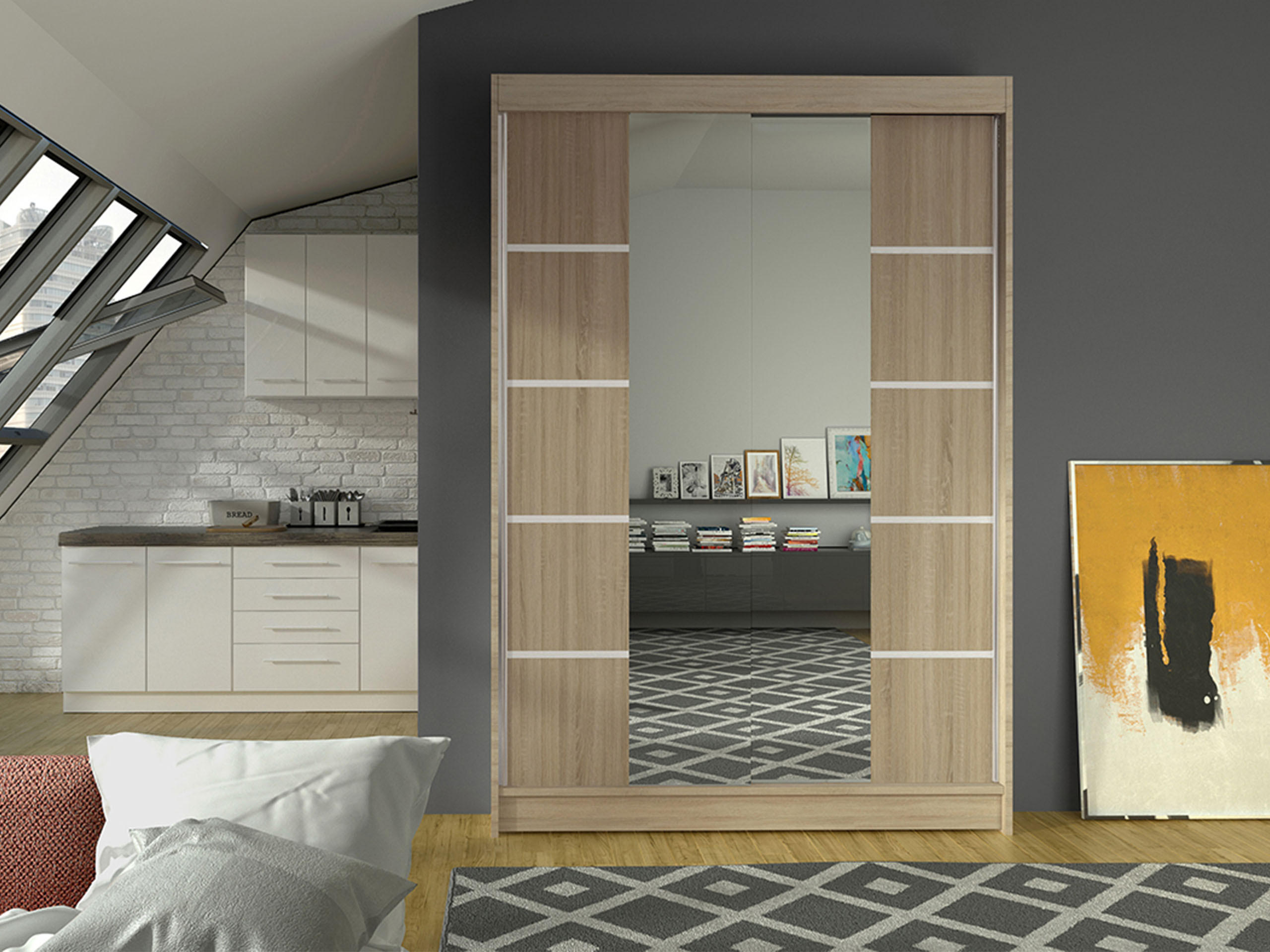 SCHWEBETÜRENSCHRANK Lino V - Sonoma Eiche, Holzwerkstoff/Metall (120/200/58cm) - MIRJAN24